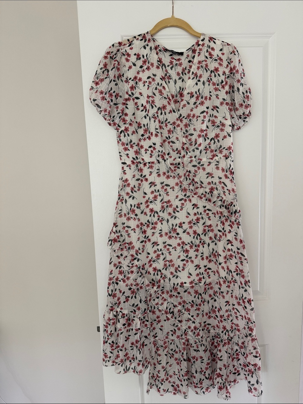 Lulu's White Midi Dress with Red Floral Print